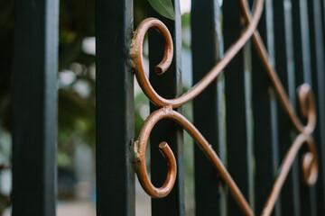 a specially designed iron fence, showcasing its aesthetic appeal and architectural elegance in enhancing outdoor spaces - obrazy, fototapety, plakaty