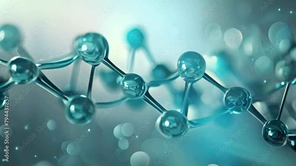 Poster close-up view of a blue molecular structure in a laboratory setting