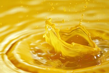 Closeup shot of a vibrant splash of golden yellow liquid