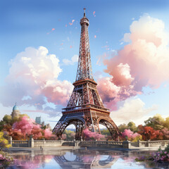 Watercolor Eiffel tower, clipart Illustration, Generative Ai