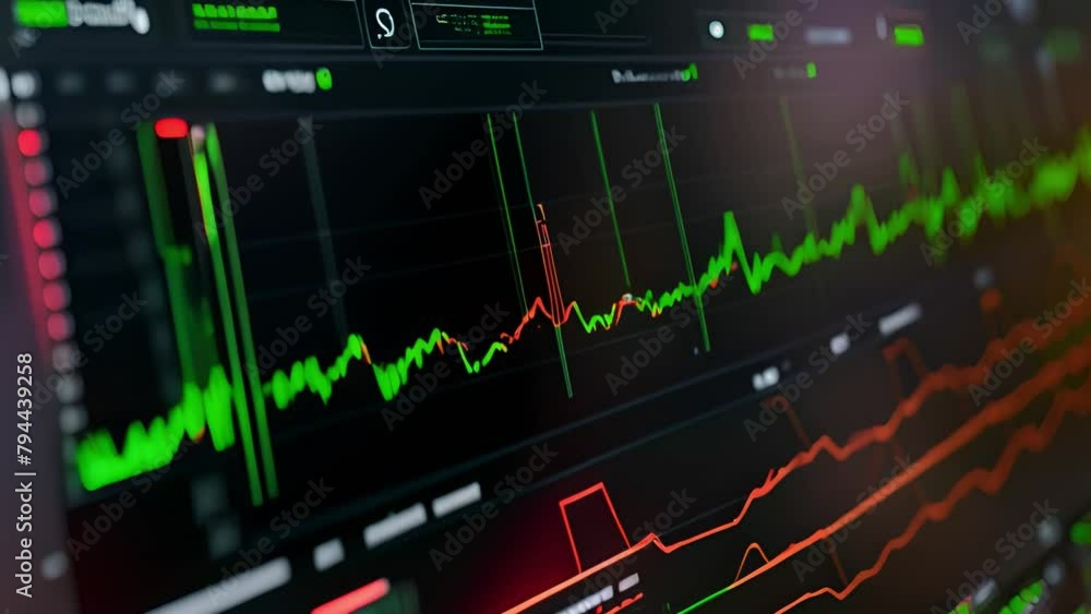 Poster Close Up of Monitor Screen Showing Line Graph