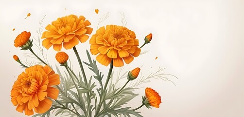 empty space, soft background, marigold Flowers, illustration