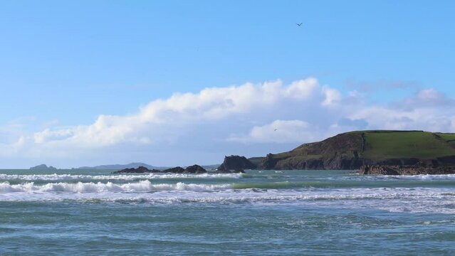 Static clip of view over beach in West Cork, Ireland