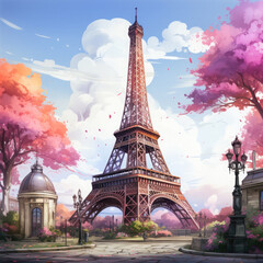 Watercolor Eiffel tower, clipart Illustration, Generative Ai