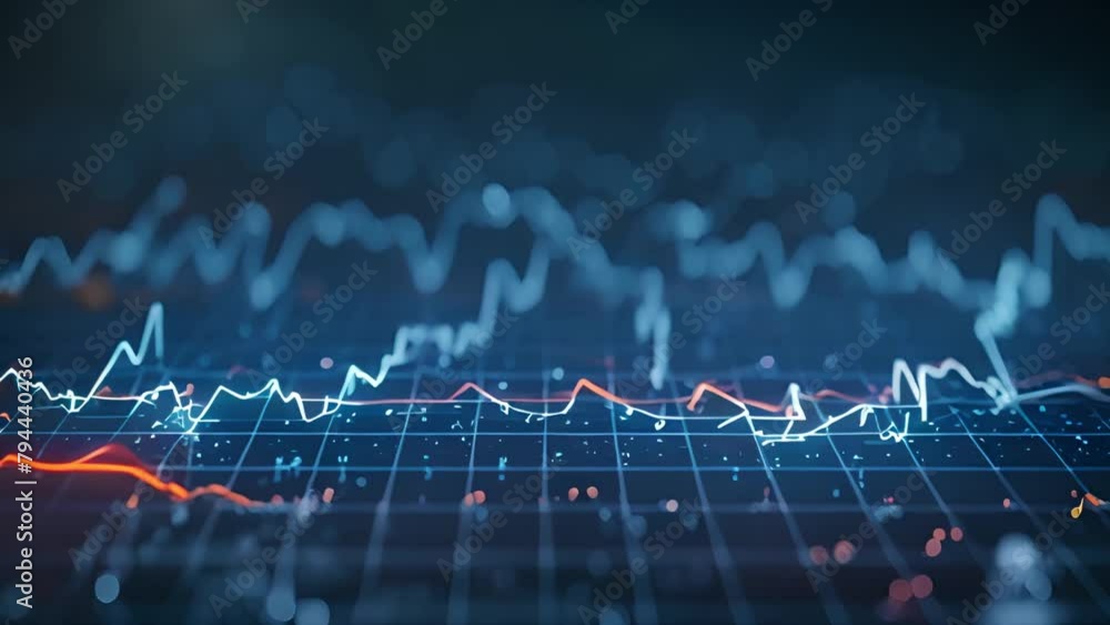 Aufkleber Abstract Visualization of Digital Data Analytics Waveforms in Blue Hues
