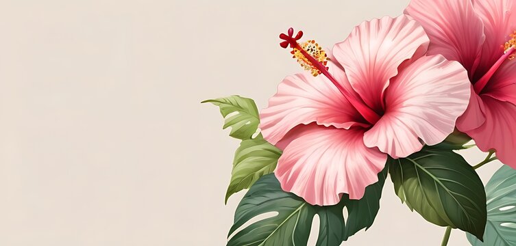 empty space, soft background, Hibiscus Flower, illustration