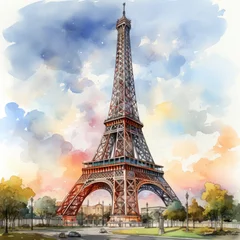 Fotobehang Watercolor Eiffel tower, clipart Illustration, Generative Ai © SantoshArt
