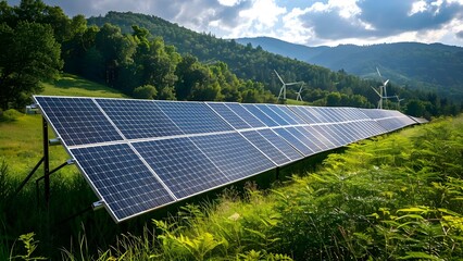 Transition to solar wind and hydro power reduces reliance on fossil fuels. Concept Renewable Energy Sources, Sustainability, Fossil Fuel Alternatives, Solar Wind Power, Hydro Power