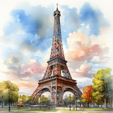 Watercolor Eiffel tower, clipart Illustration, Generative Ai