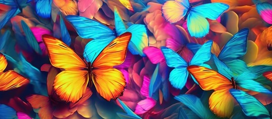 Colors of rainbow. Pattern of multicolored butterflies morpho