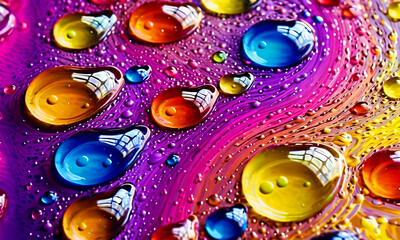 Bright colorful bubbles and drops, abstract liquid background