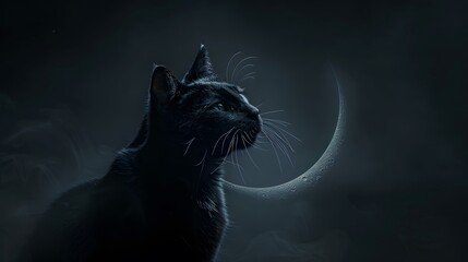 Cinematic black cat with a crescent moon scene hd wallpaper, ai generated. High quality photo
