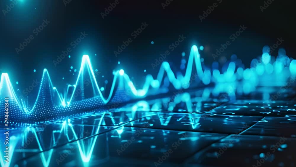 Aufkleber Luminous Blue Digital Waves on a Dark Background Illustrating Data Flow