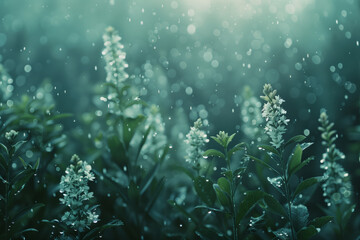 Fototapeta na wymiar Water droplets on close-up underwater fantasy plants floral 8k wallpaper background