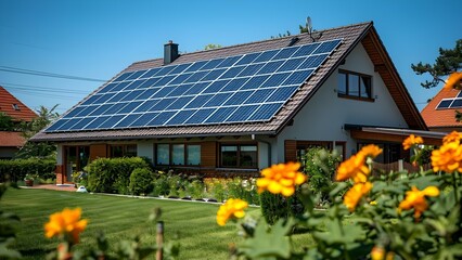 Suburban Homes with Solar Panels: A Visual Representation of the Impact of Government Incentives. Concept Renewable Energy, Suburban Housing, Solar Panels, Government Incentives, Environmental Impact