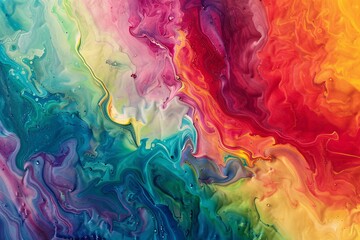 Explore an enchanting rainbow dreamscape where abstract shapes dance amidst a spectrum of colors - obrazy, fototapety, plakaty