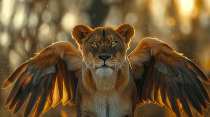 lioness with wings.  - obrazy, fototapety, plakaty