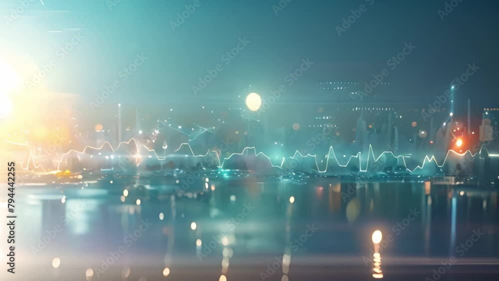 Leinwandbilder Abstract Financial Data Visualization With Cityscape and Graph Lines