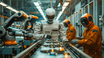 Supervising Robots on Assembly Line: Blending Human Expertise with Robotic Efficiency. Concept Robot Supervision, Assembly Line Efficiency, Human Expertise Integration, Manufacturing Technology