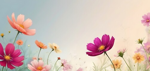empty space, soft background, Cosmo Flowers, illustration