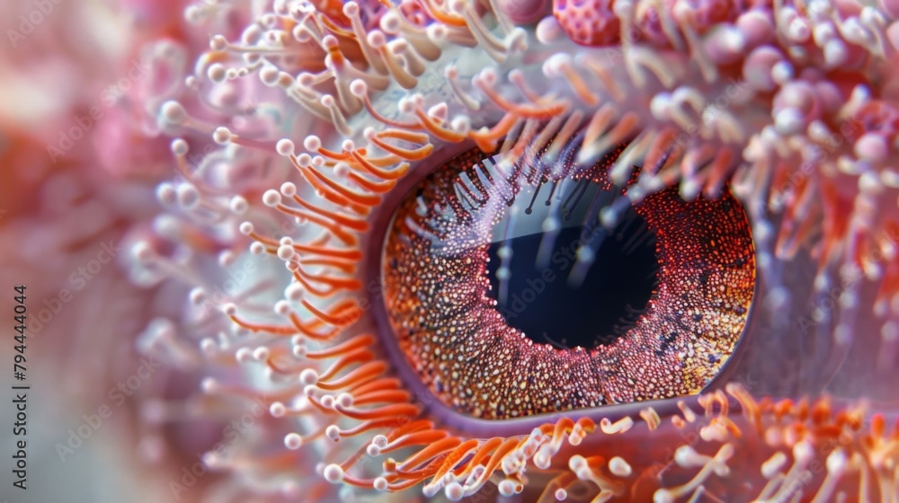 Poster a stunning closeup of a rotifers eye with its intricate structure and microscopic lenses mesmerizing