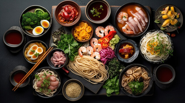 Assortment of Japanese soba noodles AI generated image