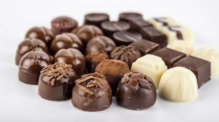 Assortment of fine chocolate candies, white, dark and milk chocolate