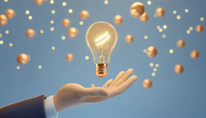 Human hands holding light bulb with abstract background