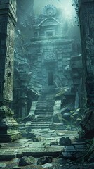 Dive into ancient secrets with a CG background that showcases mystical artifacts and the echoes of forgotten ruins - obrazy, fototapety, plakaty