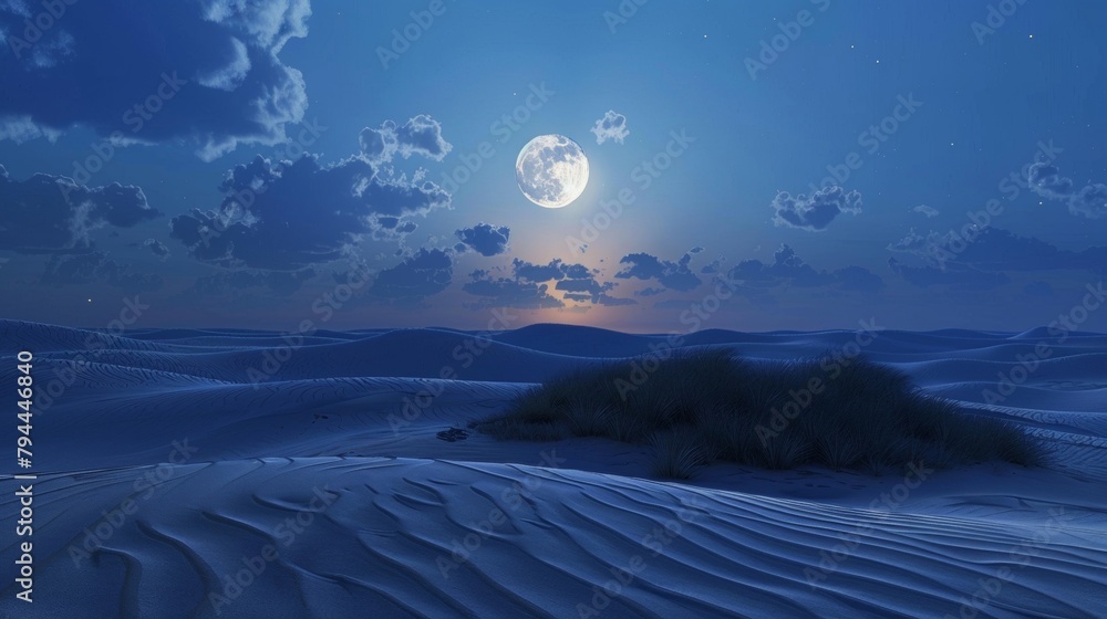 Aufkleber the soft glow of a full moon casts shadows on the silent sand dunes creating a serene and calming at