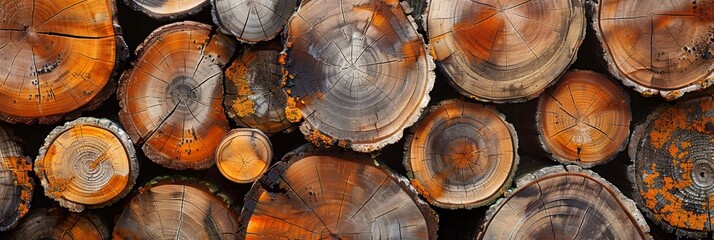 Witness a captivating display of abstract wood stumps, where intricate patterns merge with earthy hues - obrazy, fototapety, plakaty