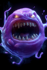 Naklejka premium A purple monster with a mouth full of teeth and a menacing look on its face