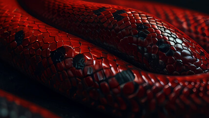Texture of a red snake close-up. Animals and nature, panoramic view