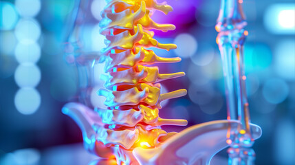 Lumbar Spine Model With Colorful Illumination in a Medical Setting