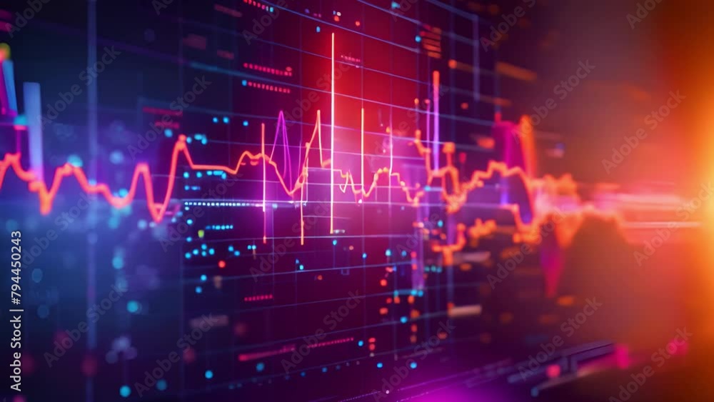 Poster Abstract Financial Data Graph on Digital Screen With Glowing Lines