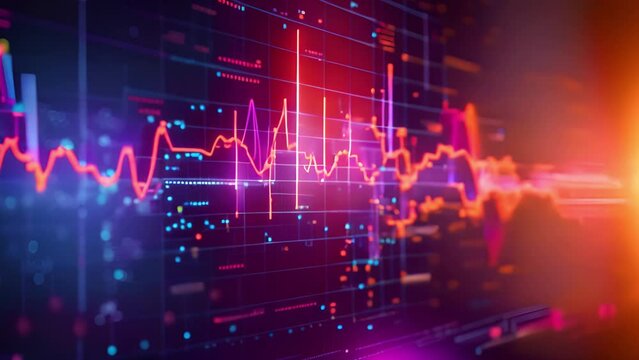 Abstract Financial Data Graph on Digital Screen With Glowing Lines