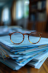 glasses on documents