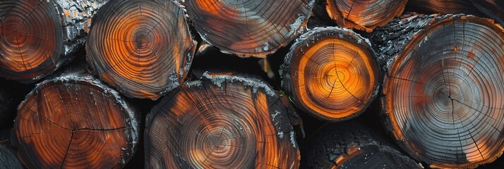 Discover an abstract wilderness of wood stumps, where textures and colors merge in harmony - obrazy, fototapety, plakaty