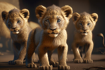 Lion cubs in the wild - obrazy, fototapety, plakaty