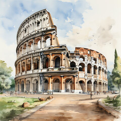 Watercolor colosseum, clipart Illustration, Generative Ai - obrazy, fototapety, plakaty