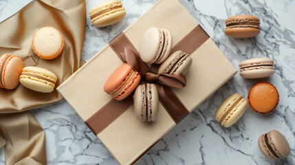 Top view of french macarons gift box