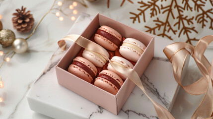 Top view of french macarons gift box