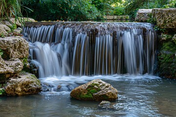 Behold the tranquil elegance of abstract water formations, where cascading waterfalls cascade in a mesmerizing display of power and motion
