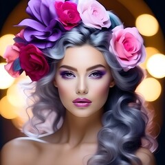 Serene Beauty with a Lavender Rose Crown
