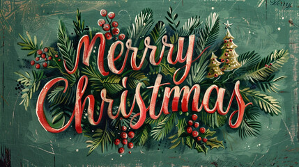 A joyful green backdrop featuring "Merry Christmas" in festive, red script
