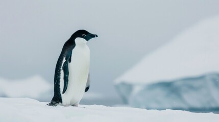 Obraz premium Immerse yourself in the absolute tranquility of the Antarctic landscape surrounded by nothing but the purest untouched whiteness. 2d flat cartoon.