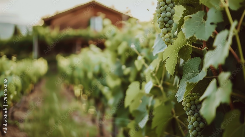 Aufkleber defocused image of a lush green vineyard with soft blurred edges creating an ethereal and dreamy atm