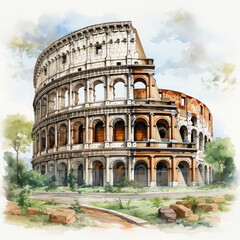 Fototapeta premium Watercolor colosseum, clipart Illustration, Generative Ai