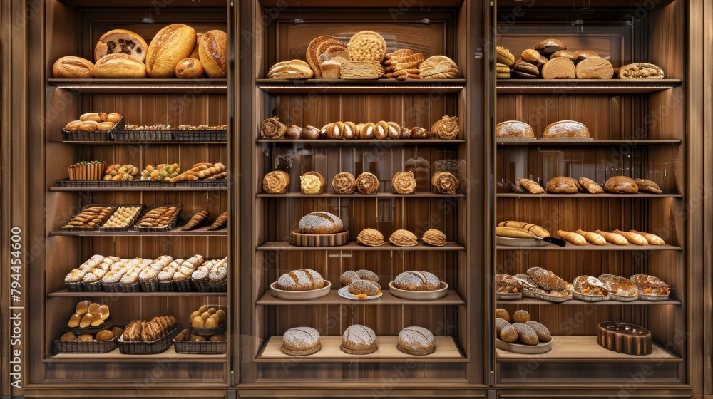 Wall mural bakery bread pastry sweets display window case