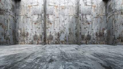 A room with a concrete floor and wooden walls, AI - obrazy, fototapety, plakaty
